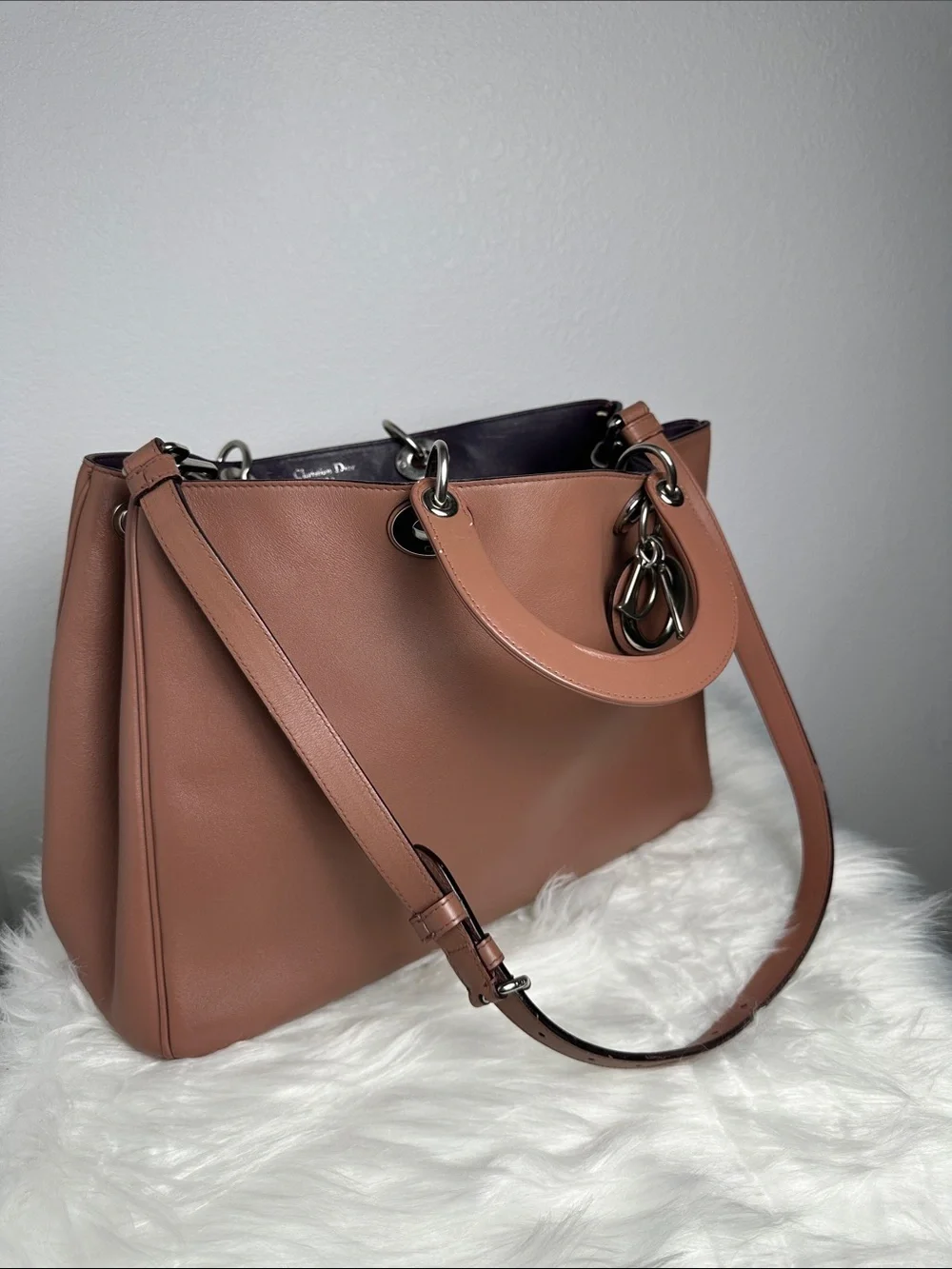 💯Authentic Christian Dior Large Lady Dior Tote Shoulder Bag i Dusty Rose Brown🍀 - Picture 17 of 17